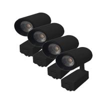 Kit 4 Luminária Preto Trilho Spot Led 10W 3500K Branco Quente