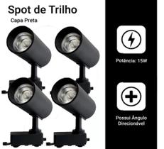 Kit 4 Luminária Preto Trilho Spot Led 15W 3500K Branco Quente Kit 4 Luminária Preto Trilho Spot Led 15W 3500K Branco Quente