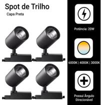 Kit 4 Luminária Preto Trilho Spot Led 20W 3500K Branco Quente