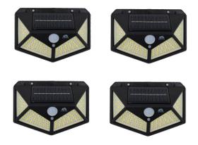 Kit 4 Luminária Refletor Solar 100 Smd Sensor Presença 3funç Carcaça Preto Luz Branco-frio 3.7V Kit 4 Luminária Refletor Solar 100 Smd Sensor Presença 3funç Carcaça Preto Luz Branco-frio 3.7V