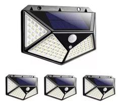 Kit 4 Luminária Solar 100 Led Com Sensor Jardim Prova D'água