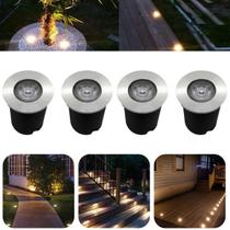 Kit 4 Luminárias Balizadores Spot Led SMD Em PVC De 1W Luz Branco Quente De Embutir Em Piso Chão Solo Gramado Jardim - CBC