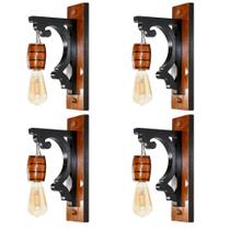 Kit 4 Luminárias de Parede Arandela Colonial Barril em Madeira Maciça Cor Mogno Retrô Vintage Rústica - Ideal para Sítios Pergolados Chácaras Chalés