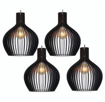 kit 4 Luminarias de Teto Grande De Madeira Cor Preto Fiação Completa kit 4 Luminarias de Teto Grande De Madeira Cor Preto Fiação Completa