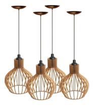 Kit 4 Luminárias De Teto Lustre Decorativo Mdf Roma