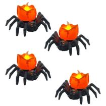 Kit 4 Luminárias Formato Aranha Com Vela Para Decoração Halloween Dia Das Bruxas, Pica Pau Kit 4 Luminárias Formato Aranha Com Vela Para Decoração Halloween Dia Das Bruxas, Pica Pau