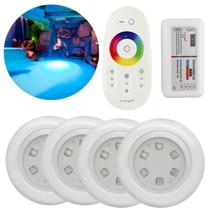Kit 4 Luminárias Led 12V De Piscina RGB 9W Com Controladora (Módulo Central) + Controle Touch Screen + Fonte De Energia