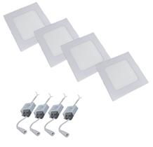 Kit 4 Luminárias LED Embutir 6w Quadrada Branco Quente 3000k Plafon