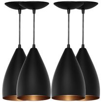 Kit 4 Luminarias Pendente Bala - Preto Fosco / Bronze