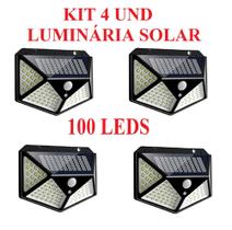 Kit 4 Luminárias Solar 100 Led Com Sensor Jardim Prova Dágua - EMB-UTILIT