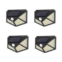 Kit 4 Luminárias Solar De Parede 100 Leds Sensor Presença
