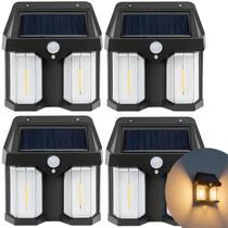 Kit 4 Luminárias Solar Jardim 2 Leds 600x Branco Quente Ambar Spot Parede Com Sensor Movimento Arandela