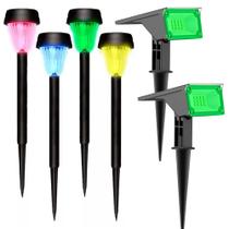 Kit 4 Luminárias Solar Led Colorida Amarela Vermelho Azul Ecoforce Balizador Jardim 2 Refletor 6 Leds Verde 10x Mais Forte