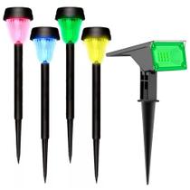 Kit 4 Luminárias Solar Led Colorida Amarela Vermelho Azul Prova Dágua Ecoforce Balizador Jardim 1 Refletor 6 Leds Verde 10x Mais Forte