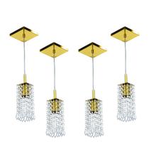 Kit 4 Lustre Pendente Clearcrillic Cristal Acrílico Dourado