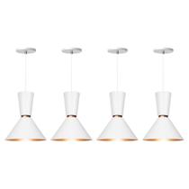 Kit 4 Lustre Pendente Cone Rio em Alumínio Branco