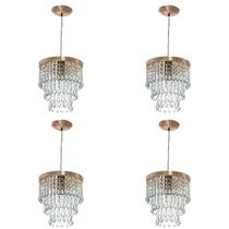 Kit 4 Lustre Pendente De Cristal Acrílico Manucrilic Cobre
