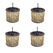 Kit 4 Lustre Pendente Moderno Luminária Rustica Bambu Frisos