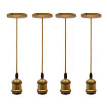 Kit 4 Lustre Pendentes Luminária Vintage Metal Dourado