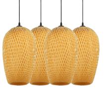 Kit 4 Lustres Pendente Java White Arrow em Bambu Natural 40x20 cm