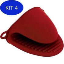 Kit 4 Luva De Silicone Bico De Pato Térmica Vermelha Para Dedos