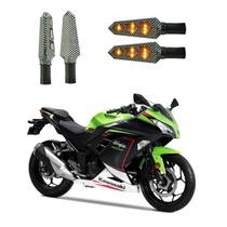 KIT 4 Luz Seta Esportiva Pisca Led de Carbono Modelo P03 Moto NINJA 300 Ano 2004 2005 2006 2007 2008 2009