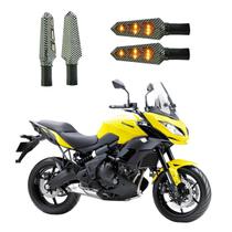 KIT 4 Luz Seta Esportiva Pisca Led de Carbono Modelo P03 Moto VERSYS CITY 650 Ano 2010 2011 2012 2013 2014 2015