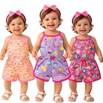 kit 4 macacão infantil menina economico estampado tecido leve verão macaquinho bebe barato