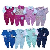 Kit 4 Macacão Manga Longa Bebê Suedine Malha Pé Reversível