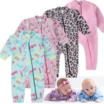 KIt 4 Macacão Soft Bebê Longo Protetor de Ziper Punhos Roupa Infantil Inverno Menino Menina Tamanhos P M G 1 2 3