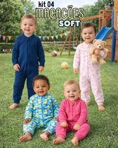Kit 4 Macacão Soft Bebê Longo Ziper Roupa Inverno Menino Menina Roupa bebe tipo Plush Fleece Atacado P M G 1 2 3