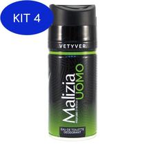 Kit 4 Malizia Vetyver Déodorant Desodorante Masculino 150Ml