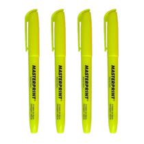 Kit 4 Marca Texto Amarelo Neon Masterprint Secagem Rápida Ponta Chanfrada
