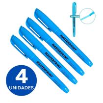 Kit 4 Marca Texto Azul Neon Masterprint Secagem Rápida Ponta Chanfrada
