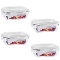 Kit 4 Marmita De Vidro 1520ML C/ Tampa Hermética Retangular Kit 4 Marmita De Vidro 1520ML C/ Tampa Hermética Retangular