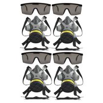 Kit 4 Máscara Respiratória Proteção e Óculos de Segurança Alça Ajustável EPI