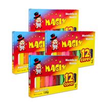 Kit 4 Massinha De Modelar 12 Cores Magix 130g Multicolor