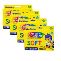 Kit 4 Massinha de Modelar Acrilex Soft Abelinhas 12 Cores