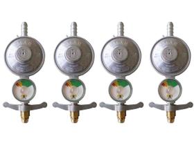 Kit 4 Medidor De Gás Manômetro Registro Regulador Válvula