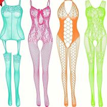 Kit 4 Meia Arrastão Virilha Aberta Bodystocking ElaShopp