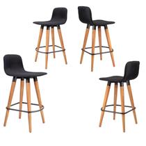 Kit 4 Meia Banquetas Línea Madeira Maciça em Verniz PU Preto