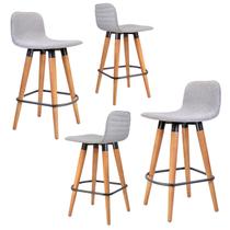 Kit 4 Meia Banquetas Línea p/ Bancadas c/ Aço e Linho Cinza