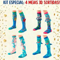 Kit 4 Meias Maluca 3d Infantil Cano Alto Personagens 006