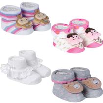 Kit 4 Meias Pantufa Bebê Recém Nascido Menina Kit 4 Meias Pantufa Bebê Recém Nascido Menina