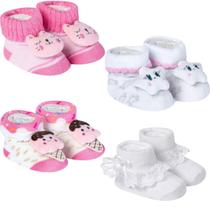 Kit 4 Meias Pantufa Bebê Recém Nascido Menina Kit 4 Meias Pantufa Bebê Recém Nascido Menina