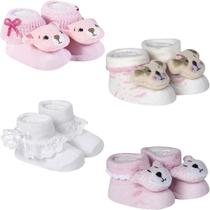 Kit 4 Meias Pantufa Bebê Recém Nascido Menina