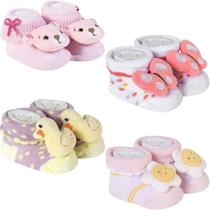 Kit 4 Meias Pantufa Bebê Recém Nascido Menina