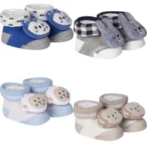 Kit 4 Meias Pantufa Bebê Recém Nascido Menino