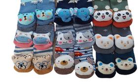 Kit 4 meias sapatinho pantufa antiderrapante bebê 3d Kit 4 meias sapatinho pantufa antiderrapante bebê 3d