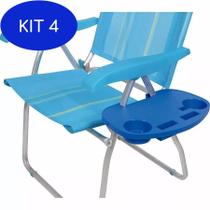 Kit 4 Mesa Portátil Plástica Para Cadeira Praia Azul Mor